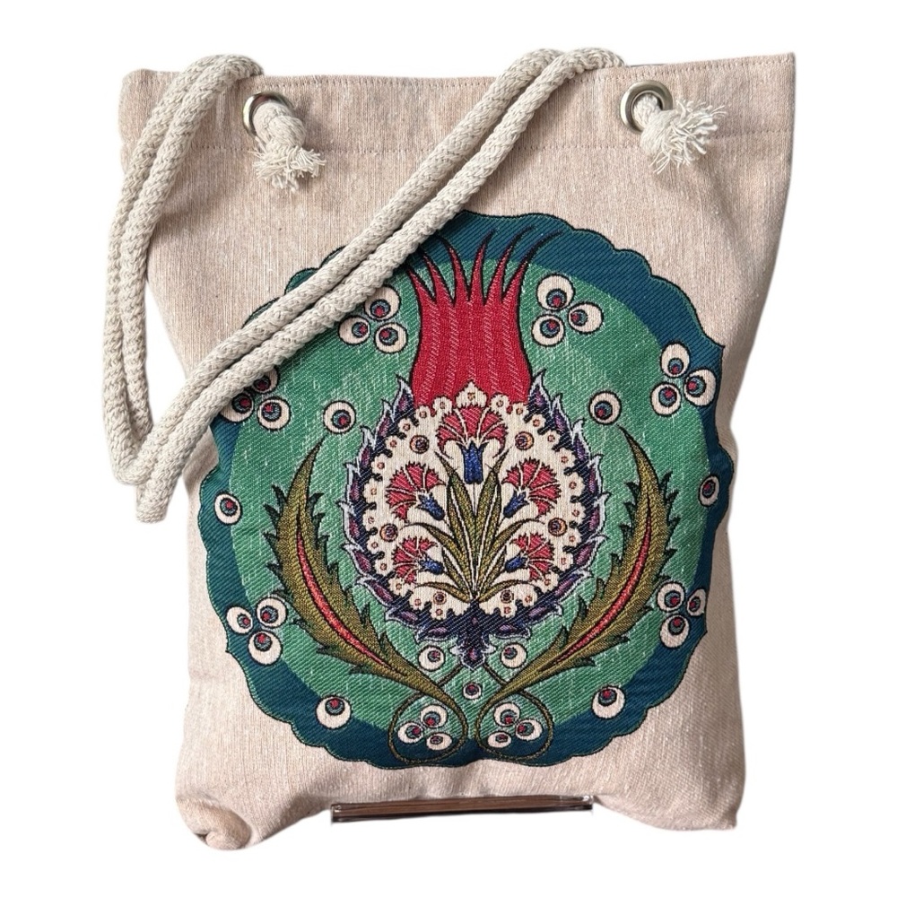 NWT Embroidered Canvas Boho Bohemian Tote Bag - Cream and Multicolor! - Picture 5 of 6